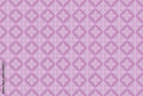 A seamless Thai-inspired fabric pattern with geometric diamond motifs in soft purple and white tones, creating an elegant and traditional textile look.