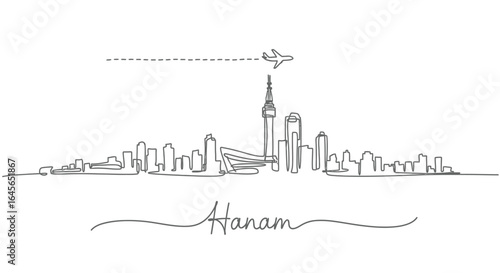 Hanan Skyline Airplane Minimalist Vector.