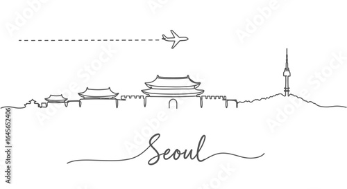 Seoul skyline vector Travel to Korea.