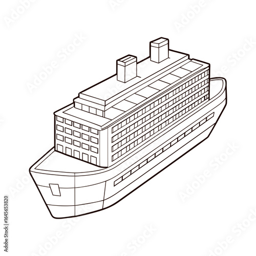 Vector art of outline drawing of a cargo ship isolated on white background