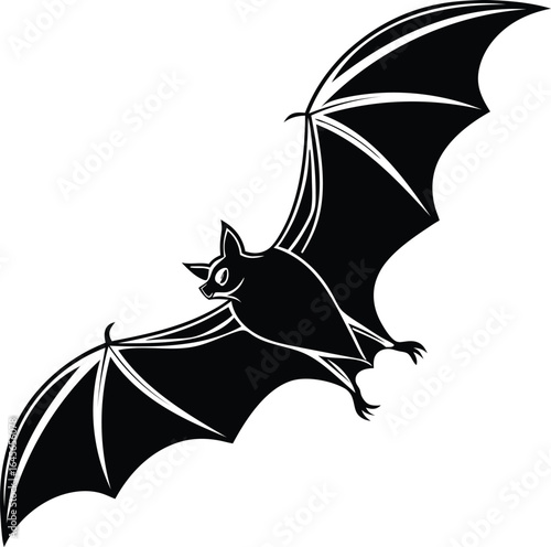 Black bat flying spread wings simple vector silhouette
