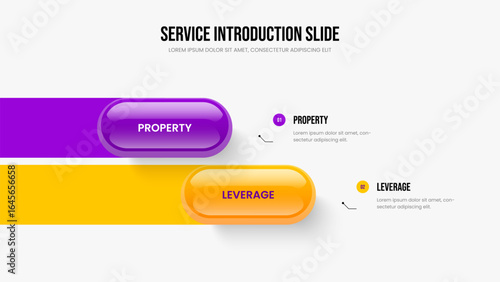 Digital Launch Two Option Infographic Presentation Design. Modern Performance 2 Element Diagram Slide Template. Advertising Review Slideshow Layout Vector Illustration.