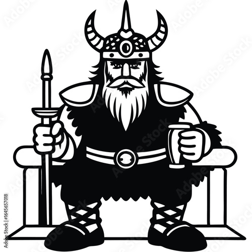 Ancient Nordic Warrior King Holding Spear and Mead Cup