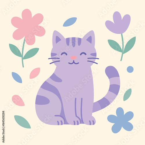 cat and flowers