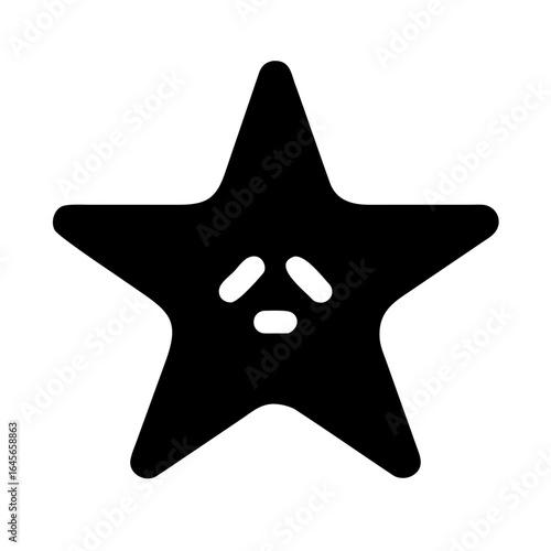 Black star with sad face on a white background image