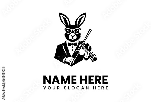 Sophisticated Rabbit Musician in Tuxedo Playing Violin.