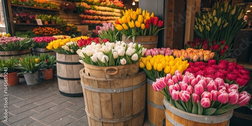 Colorful Tulips in Wooden B...