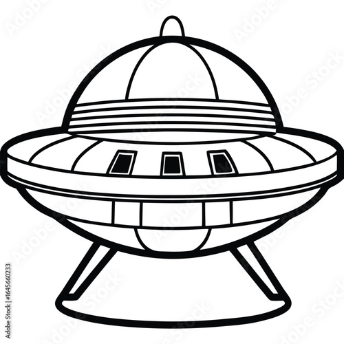 Iconic flying saucer design with landing legs and dome top