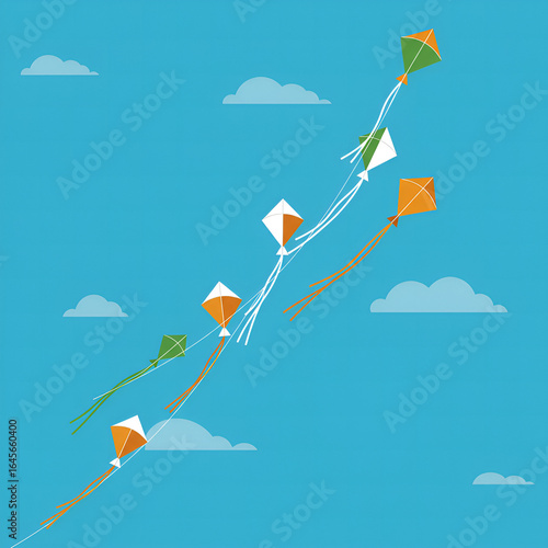 Kites flying with blue sky, and vector illustration.
