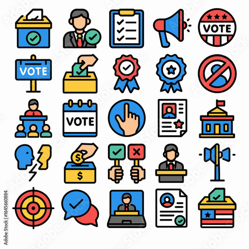 Vote icons portray democratic process symbols on white background politics