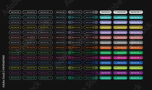 Start free trial button ui kit, website call to action buttons, vector design