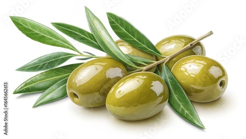 Green Olives on Branch Deta...