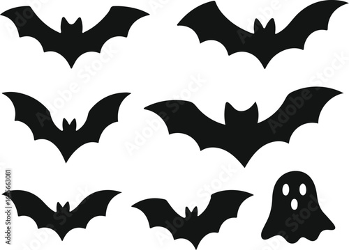Halloween silhouette collection of bats and a ghost