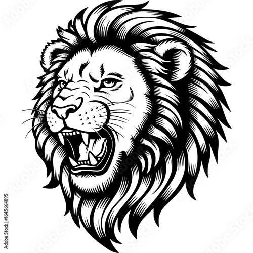 Majestic Roar of the Lion: A striking illustration of a lion's head, embodying power and ferocity with every line, with the focus on a roaring mouth.