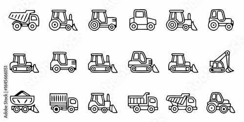 This illustration set of transportation icons includes a diverse range of vehicles like cars, trucks, buses, trains, and taxis