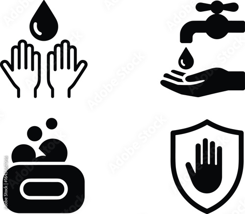 Hygiene Icons Set Handwashing Water Soap Cleanliness