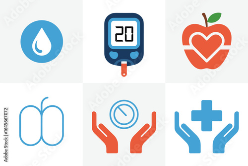 Diabetes Health Management Icons Set