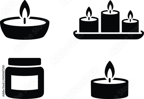 Four Simple Candle Icons Black and White