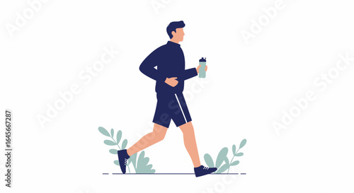Man jogging in sportswear with water bottle, healthy lifestyle, fitness, exercise concept
