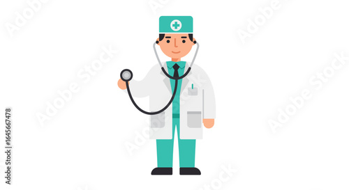 Friendly doctor with stethoscope ready to examine patients, healthcare illustration