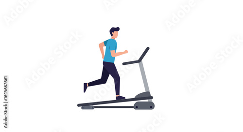 Man running on treadmill, exercising for fitness and a healthy lifestyle, vector style.