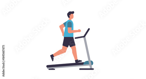 Man running on treadmill for fitness, health, and exercise in modern minimalist gym
