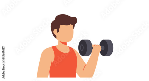 Young man lifting dumbbell during workout, fitness and healthy lifestyle concept