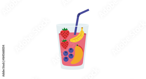 Refreshing fruit smoothie with berries and banana, perfect for health, wellness, and nutrition