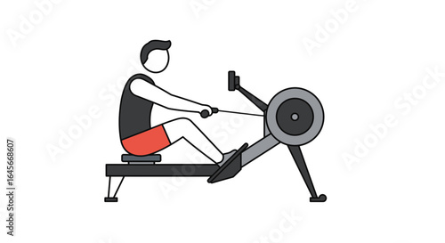 Athlete working out with rowing machine for fitness and strength training in gym setting