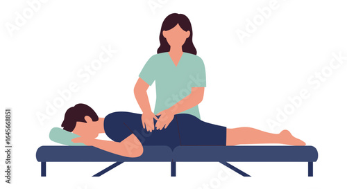 Patient receiving professional back massage treatment for relaxation and pain relief in clinic