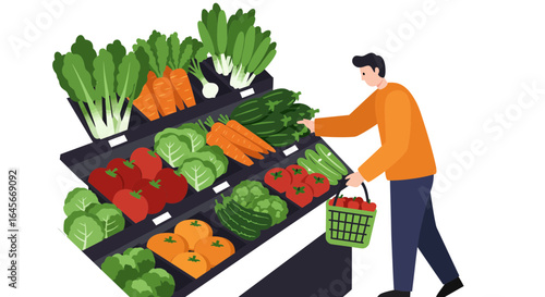 Man shopping for fresh produce at the grocery store, healthy eating lifestyle concept