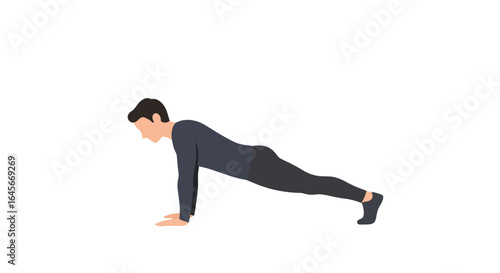 Man demonstrating proper plank form for strength and core workout, fitness training for health and wellness