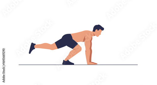 Dynamic fitness workout illustration showing powerful mountain climber exercise for core strength training