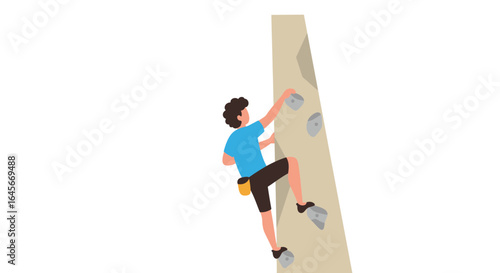 Young man challenges climbing wall, pushing limits and achieving fitness goals with determination and strength