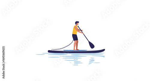 Enjoying the water with stand up paddle boarding, a healthy outdoor water sport activity for summer