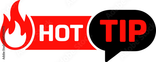 A graphic of a hot tip with a flame and a speech bubble on a white background in vector format