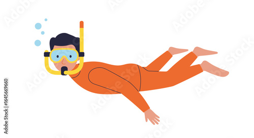 Underwater diver explores ocean depths wearing snorkel gear, discovering coral reefs and marine life adventure
