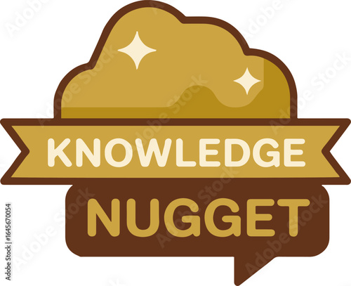 Knowledge nugget badge with cloud shape and stars on beige background in cartoon style design graphic