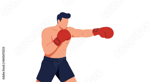 Powerful boxer throwing a punch, ready for the fight, training hard, demonstrating strength and determination