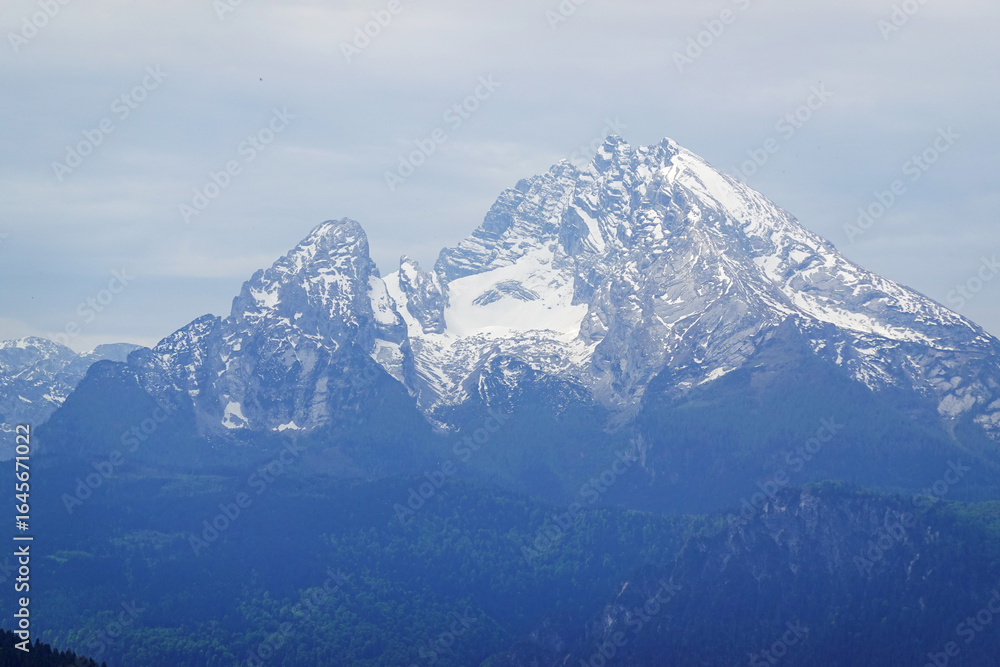 Fototapeta premium The view of Watzmann mountain from Laercher wand observing point, Berchtesgaden, Germany
