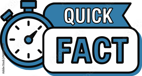 Illustration of a stopwatch next to a banner with the words quick fact on a white background