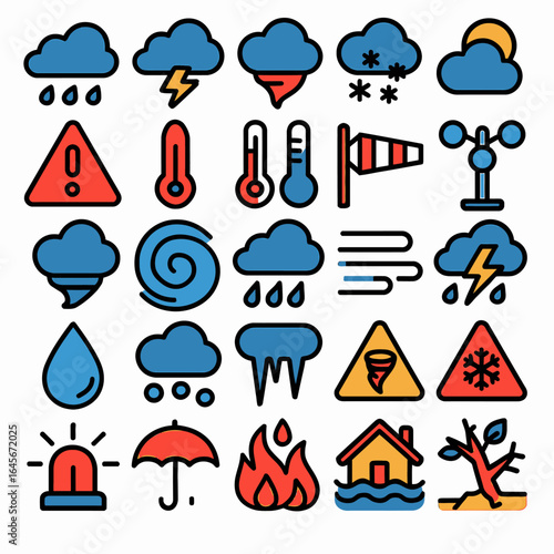 Weather icons depict forecasting various climate conditions outside