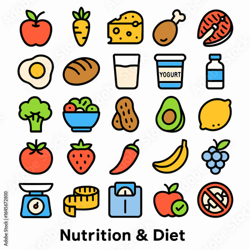 Food icons display nutritional diet choices healthy food concept