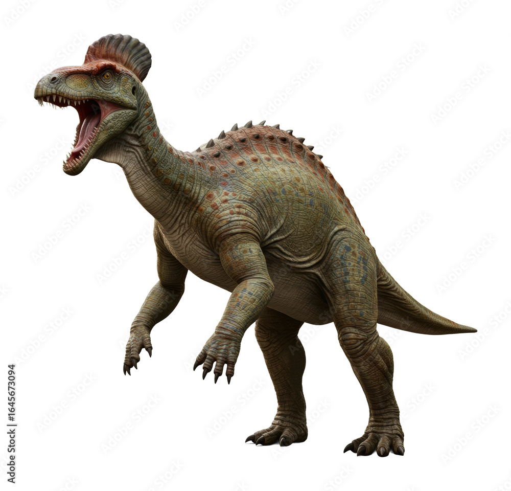 Obraz premium Dynamic spinosaurus action scene jurassic jungle digital vivid environment dramatic viewpoint prehistoric concept. Cut out png