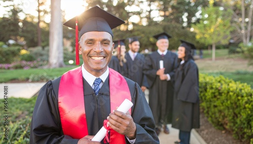 Wallpaper Mural Smiling mature male graduate in cap and gown proudly holding his university diploma scroll on campus Torontodigital.ca