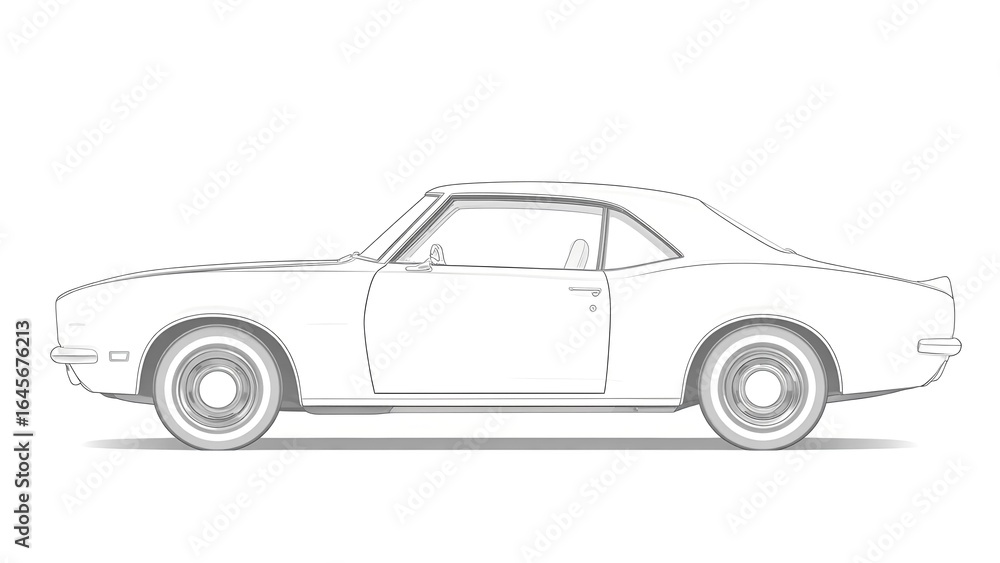 Naklejka premium Classic Sports Car Side View Outline