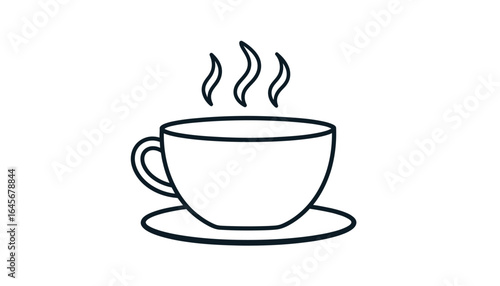 A Simple Line Art Illustration of a Steaming Hot Cup of Coffee or Tea on a Saucer