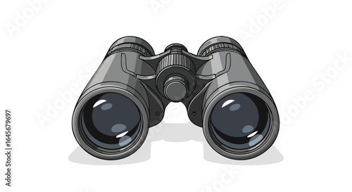 Classic grey binoculars illustration on white background.