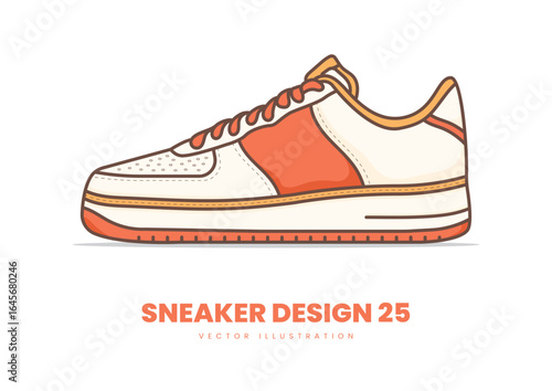 Retro orange and cream sneaker vector with clean lines, great for vintage fashion branding, casual sports promotions, and classic sneaker-themed artwork.