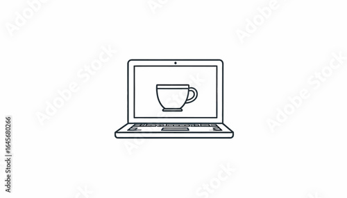 Laptop displaying a coffee cup icon, symbolizing remote work and coffee breaks